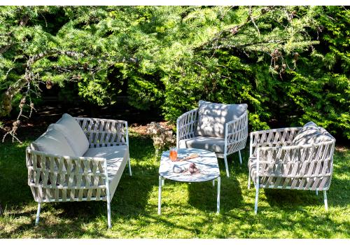  "Диего" лаунж-зона 4-местная плетеная из роупа (веревки), каркас алюминиевый белый, роуп бежевый, фото 4 