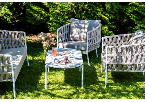  "Диего" лаунж-зона 4-местная плетеная из роупа (веревки), каркас алюминиевый белый, роуп бежевый, фото 6 