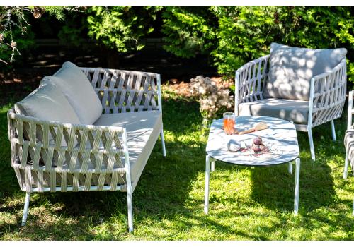  "Диего" лаунж-зона 4-местная плетеная из роупа (веревки), каркас алюминиевый белый, роуп бежевый, фото 7 