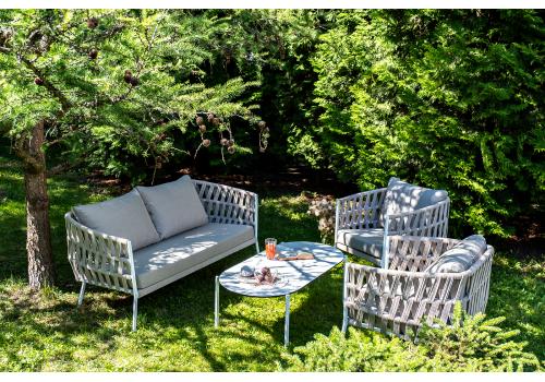  "Диего" лаунж-зона 4-местная плетеная из роупа (веревки), каркас алюминиевый белый, роуп бежевый, фото 8 