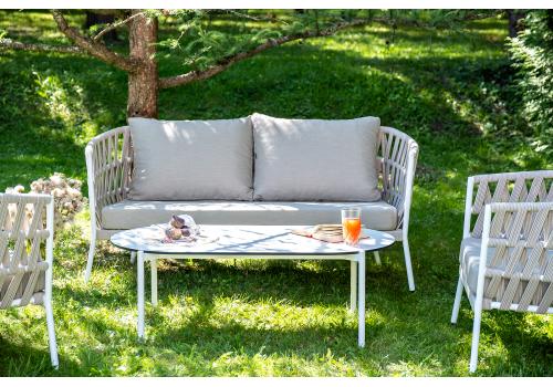  "Диего" лаунж-зона 4-местная плетеная из роупа (веревки), каркас алюминиевый белый, роуп бежевый, фото 9 