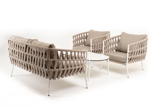  "Диего" лаунж-зона 4-местная плетеная из роупа (веревки), каркас алюминиевый белый, роуп бежевый, фото 23 