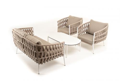  "Диего" лаунж-зона 4-местная плетеная из роупа (веревки), каркас алюминиевый белый, роуп бежевый, фото 24 