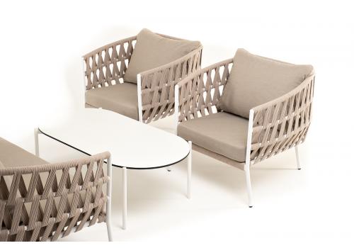  "Диего" лаунж-зона 4-местная плетеная из роупа (веревки), каркас алюминиевый белый, роуп бежевый, фото 25 