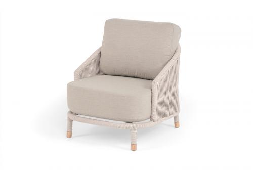  "Верона" кресло плетеное из роупа, каркас алюминий белый муар, роуп бежевый круглый, ткань бежевая 15052, фото 1 