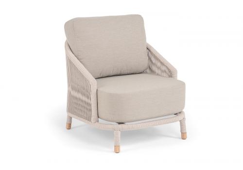  "Верона" кресло плетеное из роупа, каркас алюминий белый муар, роуп бежевый круглый, ткань бежевая 15052, фото 2 