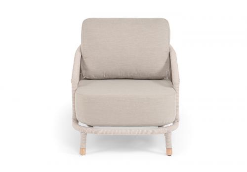  "Верона" кресло плетеное из роупа, каркас алюминий белый муар, роуп бежевый круглый, ткань бежевая 15052, фото 3 