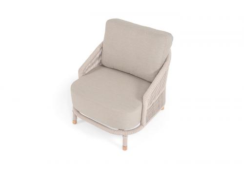  "Верона" кресло плетеное из роупа, каркас алюминий белый муар, роуп бежевый круглый, ткань бежевая 15052, фото 4 