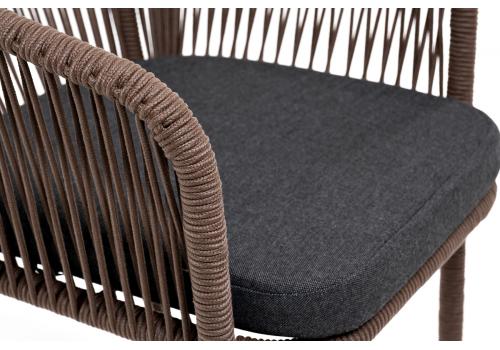  "Марсель" стул барный плетеный из роупа, каркас из стали коричневый (RAL8016) муар, роуп коричневый круглый, ткань темно-серая 027, фото 4 