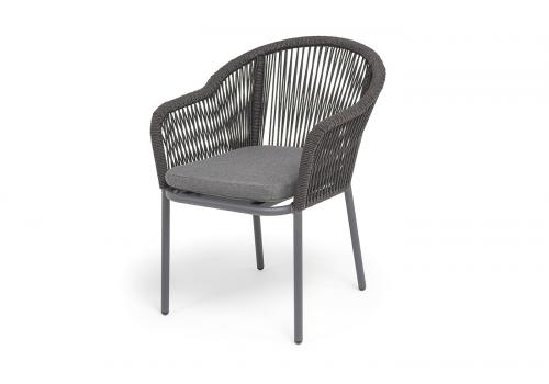  "Лион" стул плетеный из роупа, каркас из стали темно-серый (RAL7024) муар, роуп темно-серый круглый, ткань темно-серая 027, фото 1 