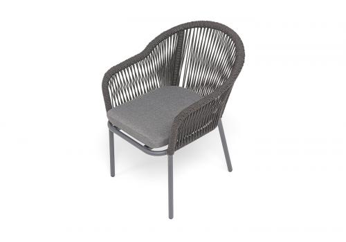  "Лион" стул плетеный из роупа, каркас из стали темно-серый (RAL7024) муар, роуп темно-серый круглый, ткань темно-серая 027, фото 4 