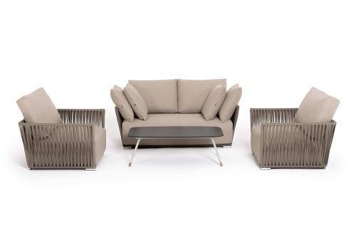  "Форли" лаунж-зона 4-местная плетеная из роупа (веревки), каркас алюминиевый светло-серый, роуп серо-коричневый, фото 30 