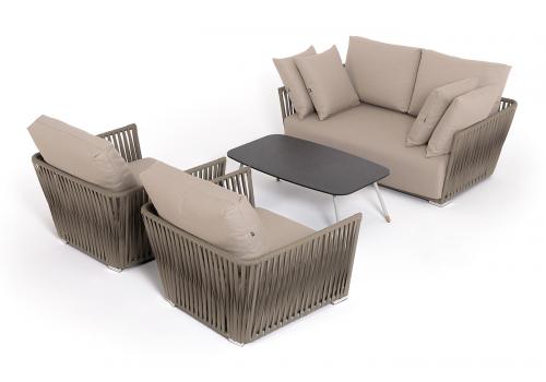  "Форли" лаунж-зона 4-местная плетеная из роупа (веревки), каркас алюминиевый светло-серый, роуп серо-коричневый, фото 37 