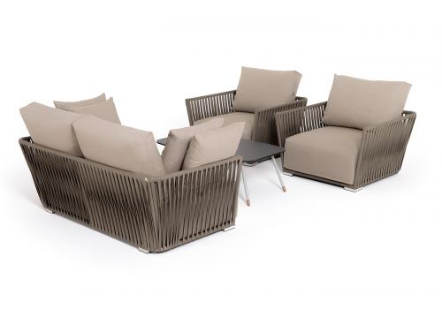  "Форли" лаунж-зона 4-местная плетеная из роупа (веревки), каркас алюминиевый светло-серый, роуп серо-коричневый, фото 41 