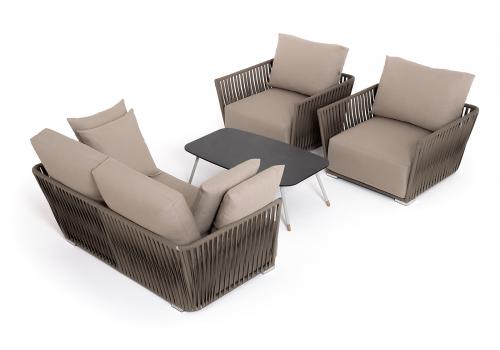  "Форли" лаунж-зона 4-местная плетеная из роупа (веревки), каркас алюминиевый светло-серый, роуп серо-коричневый, фото 43 