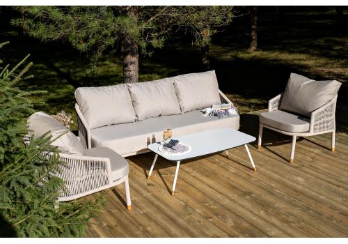  "Верона" лаунж-зона 5-местная плетеная из роупа (веревки), каркас алюминиевый белый, роуп бежевый, фото 3 