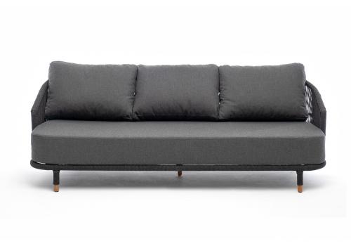  "Верона" диван 3-местный плетеный из роупа, каркас алюминий темно-серый (RAL7024) муар, роуп темно-серый круглый, ткань темно-серая 027, фото 2 