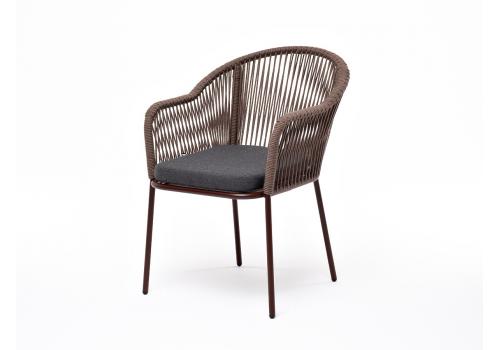  "Лион" стул плетеный из роупа, каркас из стали коричневый (RAL8016) муар, роуп коричневый круглый, ткань бежевая, фото 1 