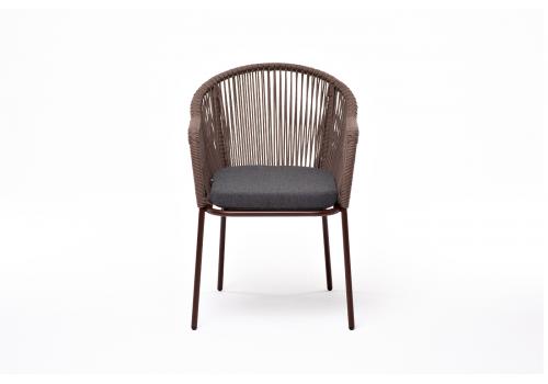  "Лион" стул плетеный из роупа, каркас из стали коричневый (RAL8016) муар, роуп коричневый круглый, ткань бежевая, фото 2 