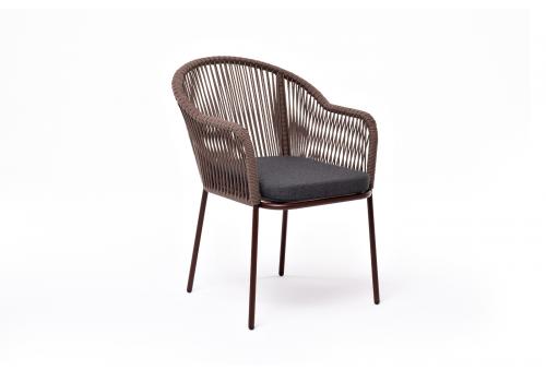  "Лион" стул плетеный из роупа, каркас из стали коричневый (RAL8016) муар, роуп коричневый круглый, ткань бежевая, фото 3 