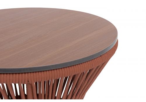  "Мадрид" журнальный стол из HPL круглый Ø50 H55, каркас из алюминия коричневый (RAL8016) муар, цвет "дуб", роуп красный (8372) круглый tex, фото 3 