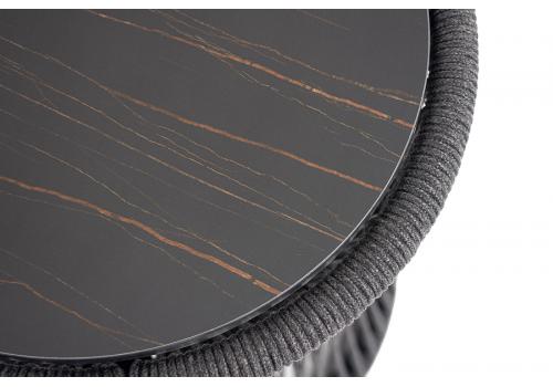  "Романо" журнальный стол из HPL круглый Ø45 H47, каркас из алюминия черный муар, цвет "черный мрамор", роуп темно серый круглый, фото 2 
