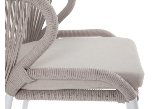  "Милан" стул плетеный из роупа, каркас алюминий белый муар, роуп бежевый круглый, ткань бежевая 15052, фото 6 
