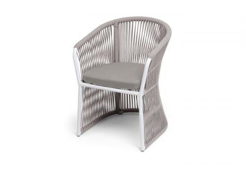  "Романо" стул плетеный из роупа, каркас алюминий белый муар, роуп бежевый круглый, ткань бежевая 15052, фото 1 