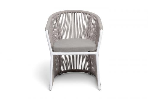  "Романо" стул плетеный из роупа, каркас алюминий белый муар, роуп бежевый круглый, ткань бежевая 15052, фото 3 