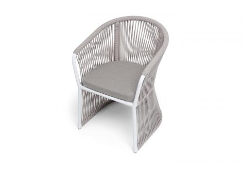  "Романо" стул плетеный из роупа, каркас алюминий белый муар, роуп бежевый круглый, ткань бежевая 15052, фото 4 