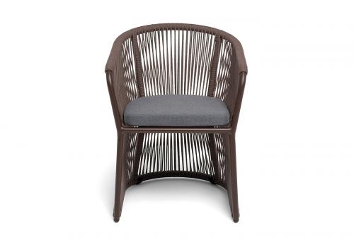  "Романо" стул плетеный из роупа, каркас алюминий коричневый (RAL8016) муар, роуп коричневый круглый, ткань темно-серая 027, фото 3 