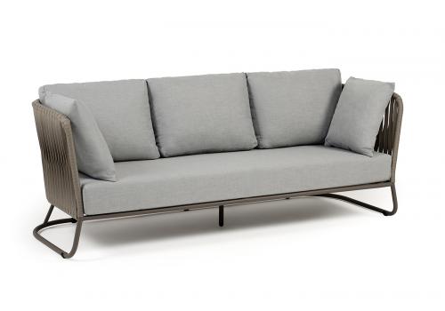  "Багамы" диван 3-местный плетеный из роупа, каркас алюминий бежево-серый (RAL7006) муар, роуп серо-коричневый 23мм, ткань светло-серая, фото 3 
