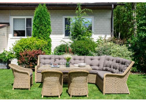  "Базелла" обеденная группа из искусственного ротанга, цвет соломенный, фото 13 