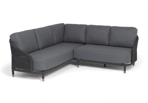  "Верона" диван модульный плетеный из роупа, каркас алюминий темно-серый (RAL7024) муар, роуп темно-серый круглый, ткань темно-серая 027, фото 1 