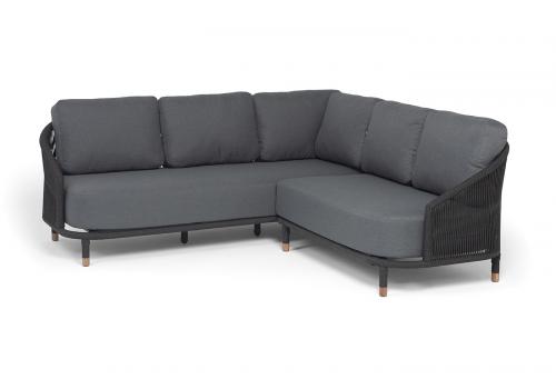  "Верона" диван модульный плетеный из роупа, каркас алюминий темно-серый (RAL7024) муар, роуп темно-серый круглый, ткань темно-серая 027, фото 2 