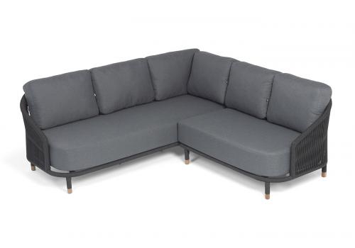  "Верона" диван модульный плетеный из роупа, каркас алюминий темно-серый (RAL7024) муар, роуп темно-серый круглый, ткань темно-серая 027, фото 4 