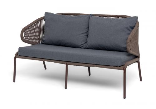  "Милан" диван 2-местный плетеный из роупа, каркас алюминий коричневый (RAL8016) муар, роуп коричневый круглый, ткань темно-серая 027, фото 1 