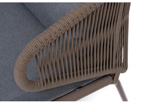  "Милан" диван 2-местный плетеный из роупа, каркас алюминий коричневый (RAL8016) муар, роуп коричневый круглый, ткань темно-серая 027, фото 2 