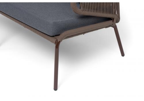  "Милан" диван 2-местный плетеный из роупа, каркас алюминий коричневый (RAL8016) муар, роуп коричневый круглый, ткань темно-серая 027, фото 3 