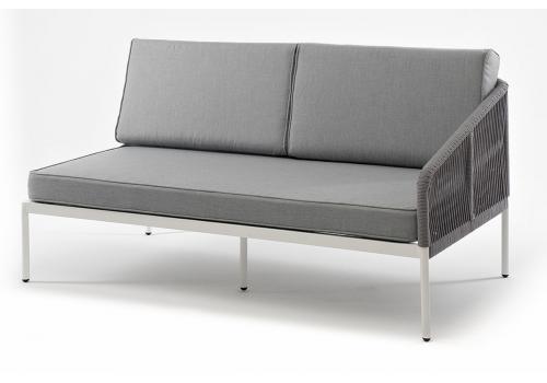  "Канны" левый модуль плетеный из роупа, каркас алюминий белый муар, роуп светло-серый круглый, ткань светло-серая, фото 1 