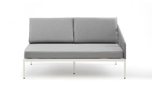  "Канны" левый модуль плетеный из роупа, каркас алюминий белый муар, роуп светло-серый круглый, ткань светло-серая, фото 2 