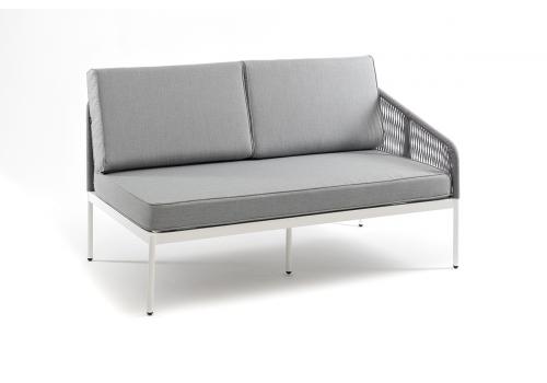  "Канны" левый модуль плетеный из роупа, каркас алюминий белый муар, роуп светло-серый круглый, ткань светло-серая, фото 3 