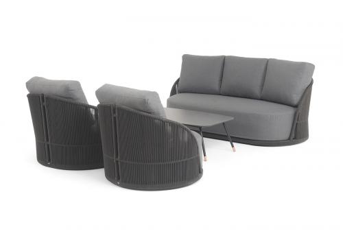  "Монтелла" лаунж-зона 5-местная плетеная из роупа (веревки), каркас алюминиевый темно-серый, роуп темно-серый, фото 2 