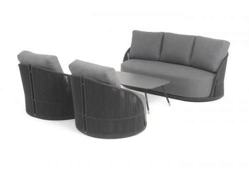  "Монтелла" лаунж-зона 5-местная плетеная из роупа (веревки), каркас алюминиевый темно-серый, роуп темно-серый, фото 4 