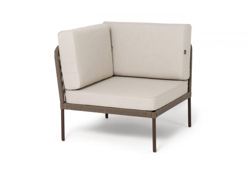  "Канны" угловой модуль плетеный из роупа, каркас алюминий коричневый (RAL8016) муар, роуп коричневый круглый, ткань бежевая 15052, фото 1 