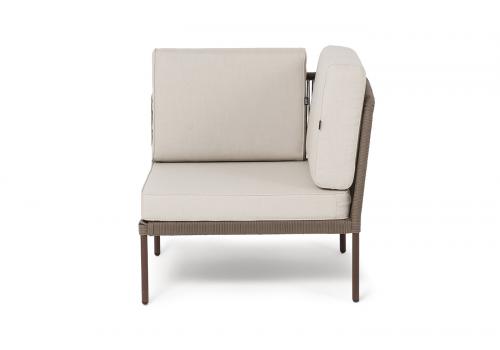  "Канны" угловой модуль плетеный из роупа, каркас алюминий коричневый (RAL8016) муар, роуп коричневый круглый, ткань бежевая 15052, фото 2 