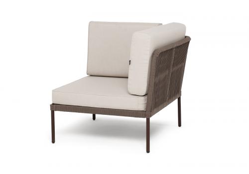  "Канны" угловой модуль плетеный из роупа, каркас алюминий коричневый (RAL8016) муар, роуп коричневый круглый, ткань бежевая 15052, фото 3 