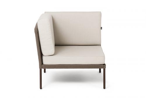  "Канны" угловой модуль плетеный из роупа, каркас алюминий коричневый (RAL8016) муар, роуп коричневый круглый, ткань бежевая 15052, фото 4 