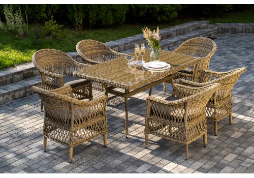  "Амароне" обеденная группа из искусственного ротанга на 6 персон, цвет соломенный, фото 1 