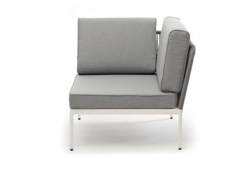  "Канны" угловой модуль плетеный из роупа, каркас алюминий белый муар, роуп светло-серый круглый, ткань светло-серая, фото 2 